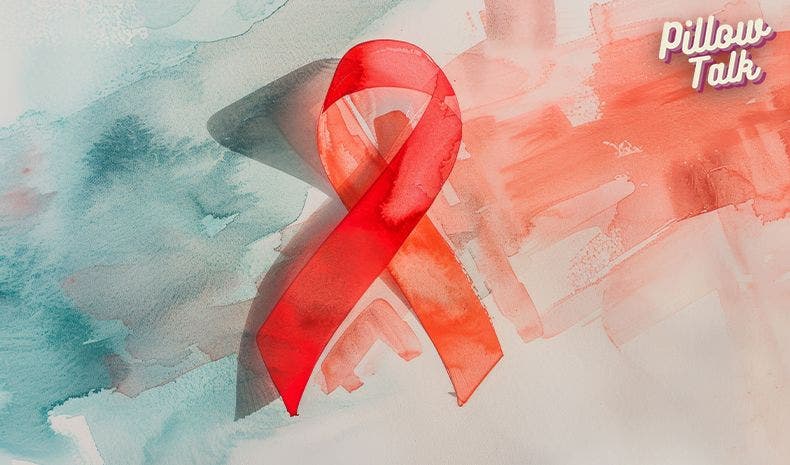 A water color painting of a red ribbon