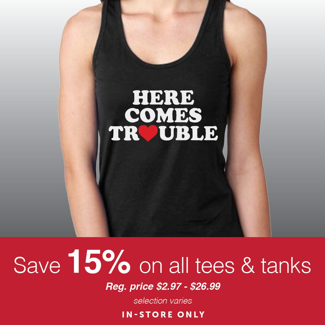 15% OFF All Tanks and Tees in time for summer!
