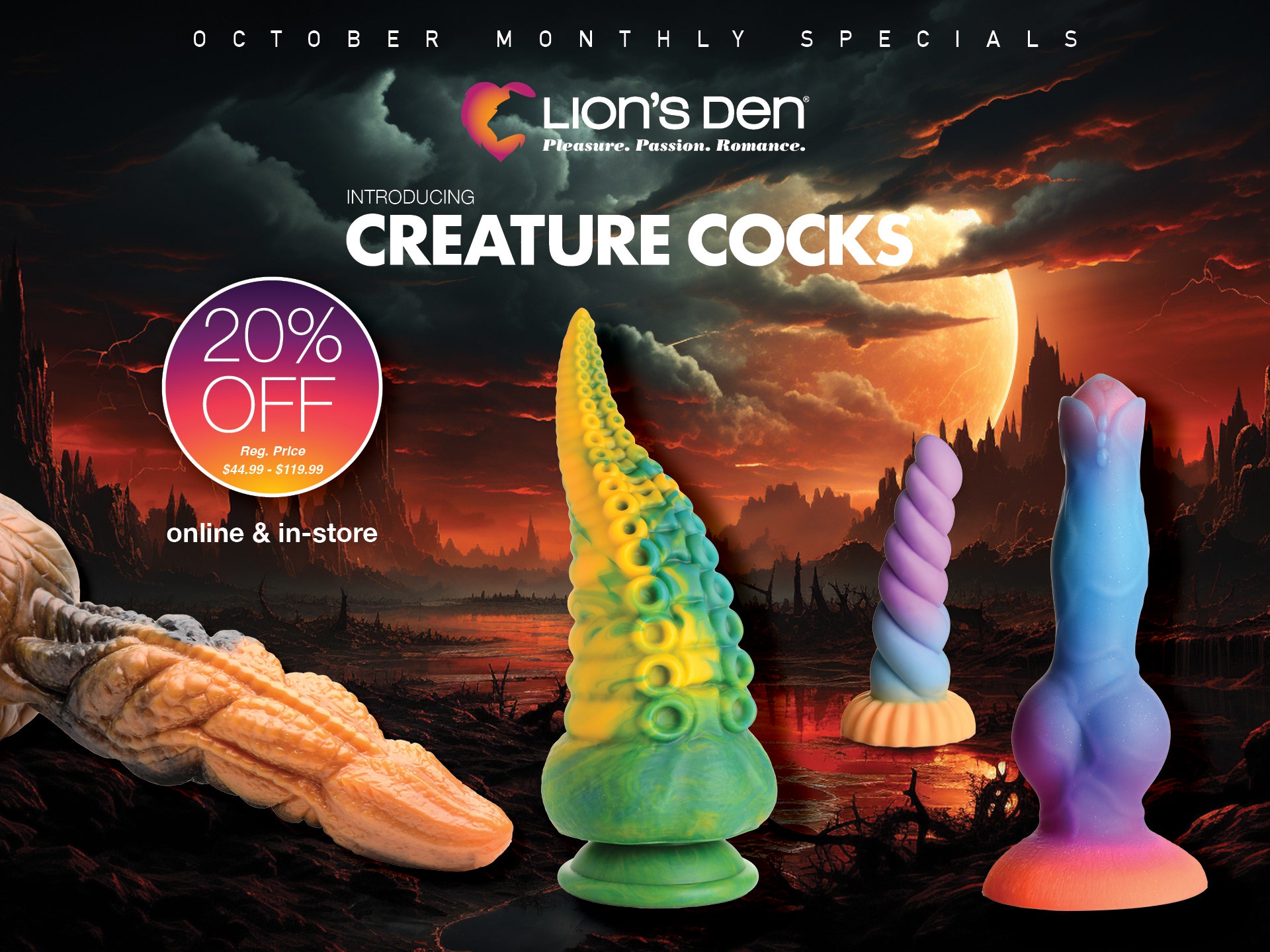 It's Kinktober! Live the fantasy and take 50% OFF All Creature Cocks by XR Brands